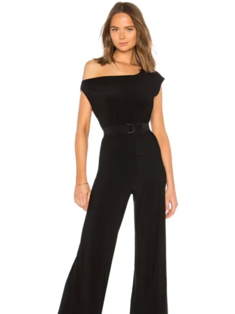 Norma Kamali Drop Shoulder Minimalist Classy Wide Leg Jumpsuit Black Small $165